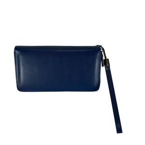 Bveyzi RFID Blocking Wallet Zip Around Wristlet Navy Blue Leather